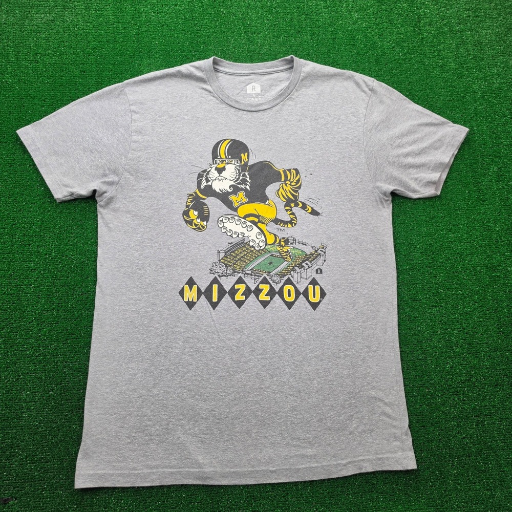 Mizzou Missouri Tigers Vintage Mascot Graphic Football Tshirt Mens Large Gray